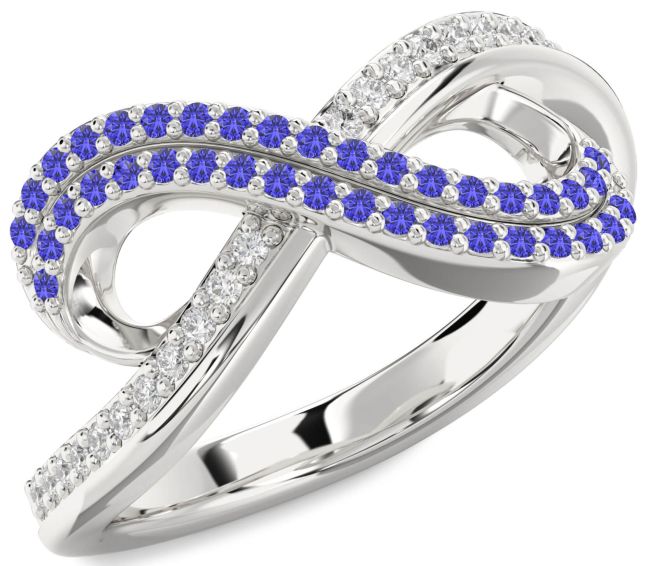 Tanzanite Platinum Infinity Round Pave Ring