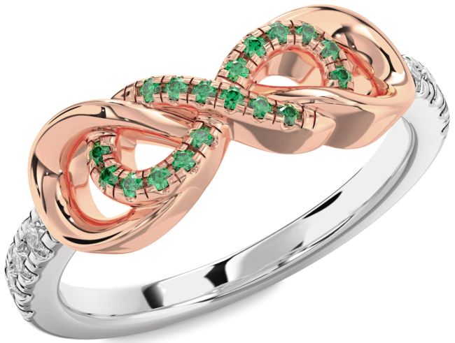 Diamond Emerald Rose Gold Silver Infinity Ring