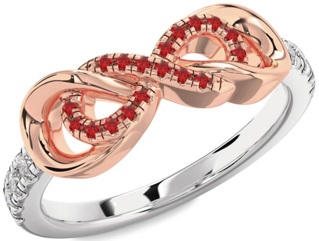 Diamond Ruby Rose Gold Silver Infinity Ring