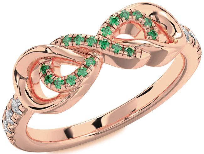 Diamond Emerald Rose Gold Infinity Ring