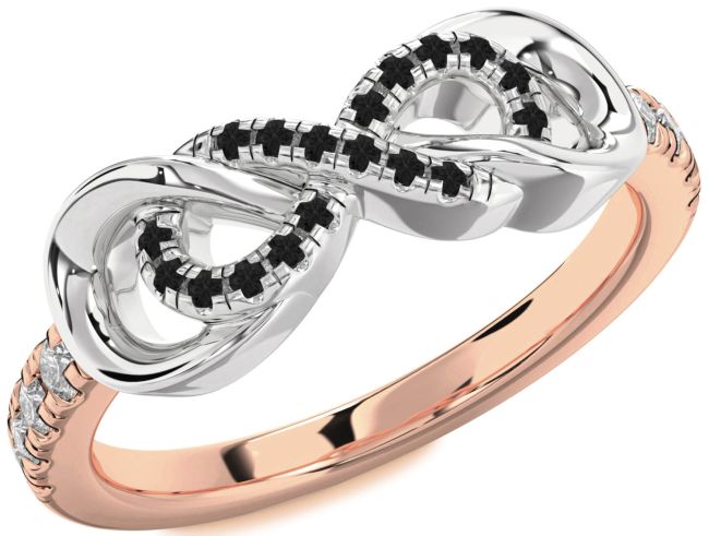 Black Diamond Rose Gold Silver Infinity Ring