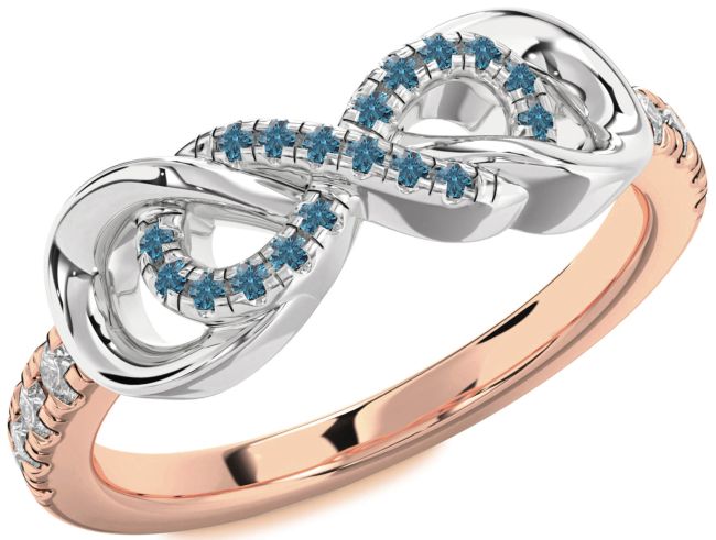 Blue Diamond Rose Gold Silver Infinity Ring