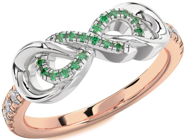 Diamond Emerald Rose Gold Silver Infinity Ring