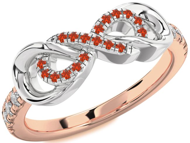 Diamond Fire Opal Rose Gold Silver Infinity Ring