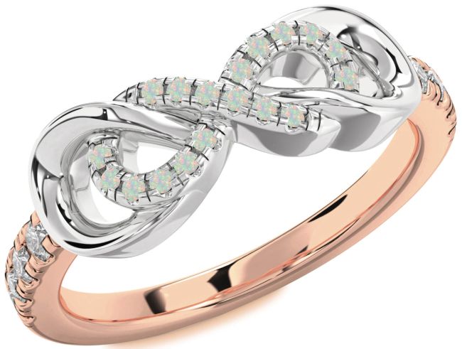 Diamond Opal Rose Gold Silver Infinity Ring
