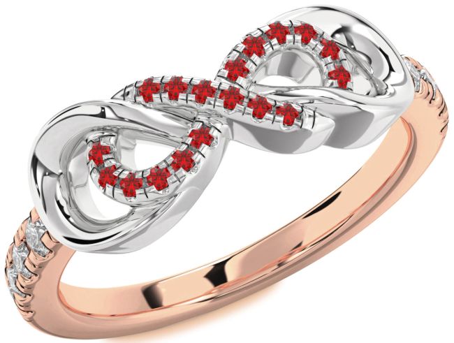 Diamond Ruby Rose Gold Silver Infinity Ring