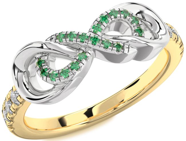 Diamond Emerald Gold Silver Infinity Ring