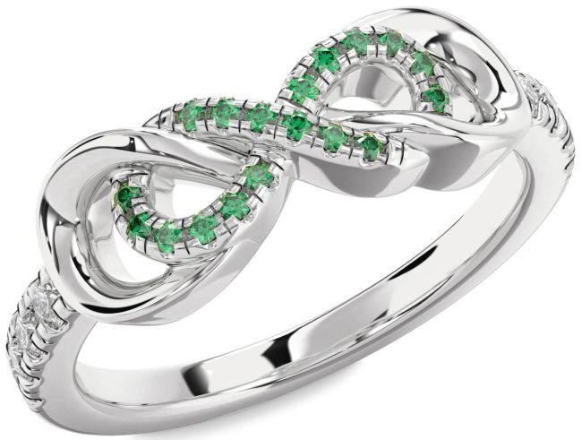 Diamond Emerald Platinum Infinity Ring