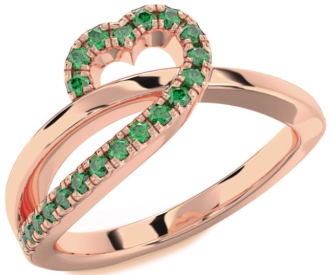 Emerald Rose Gold Silver Heart Ring