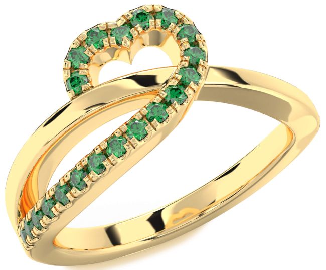 Emerald Gold Silver Heart Ring