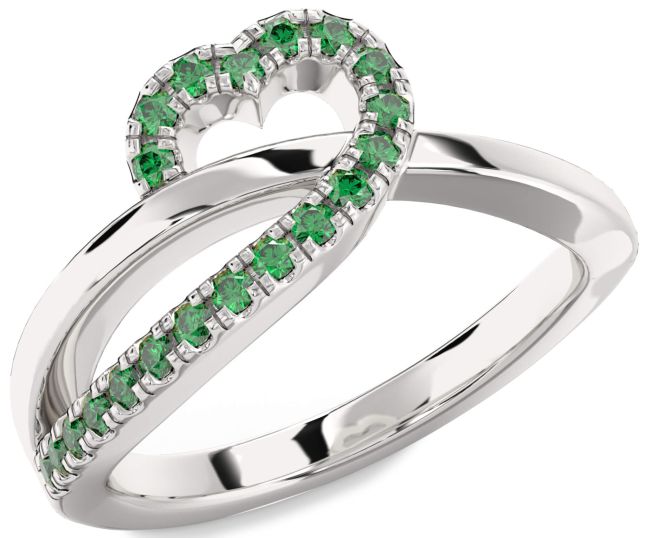 Emerald Platinum Heart Ring