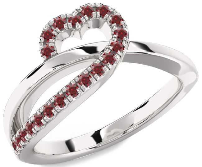 Garnet Platinum Heart Ring