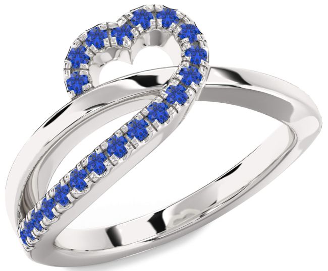Blue Sapphire Silver Heart Ring