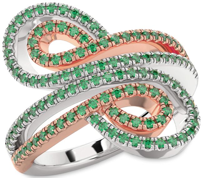 Emerald Rose Gold Silver Infinity Round Pave Ring