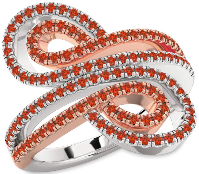 Fire Opal Rose Gold Silver Infinity Round Pave Ring