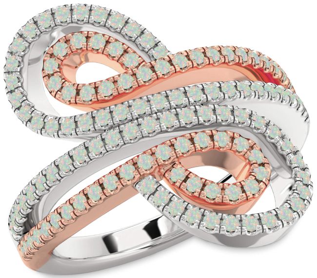Opal Rose Gold Silver Infinity Round Pave Ring