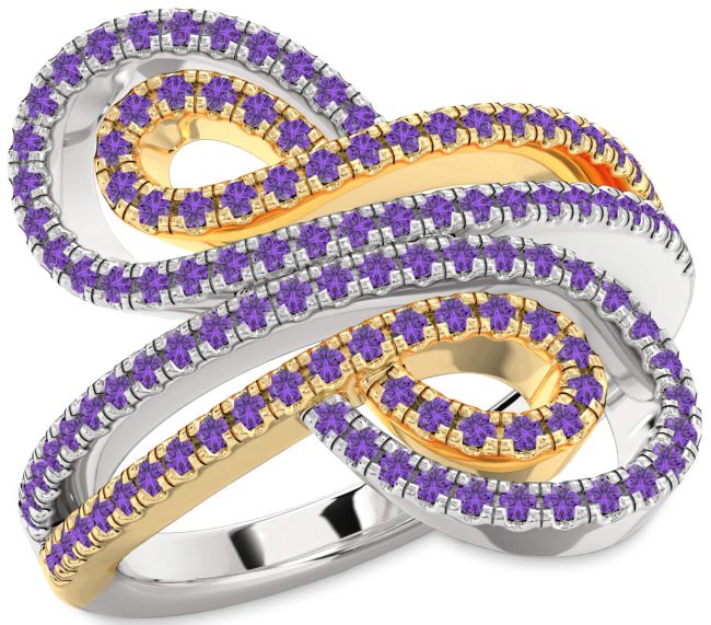 Amethyst Gold Silver Infinity Round Pave Ring