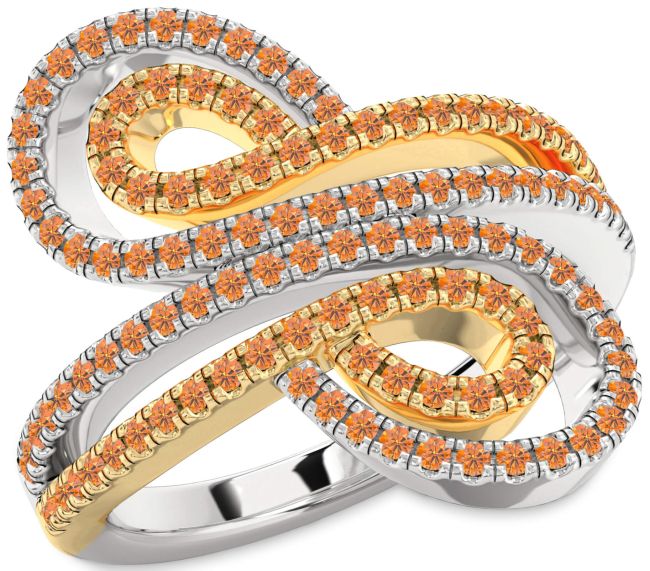 Citrine Gold Silver Infinity Round Pave Ring