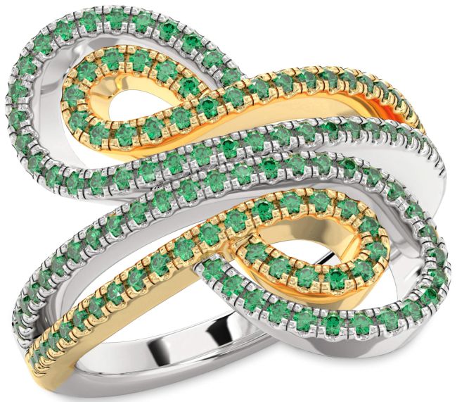 Emerald Gold Silver Infinity Round Pave Ring