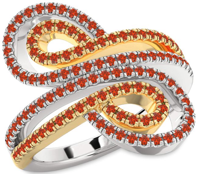 Fire Opal Platinum & Yellow Gold Infinity Round Pave Ring