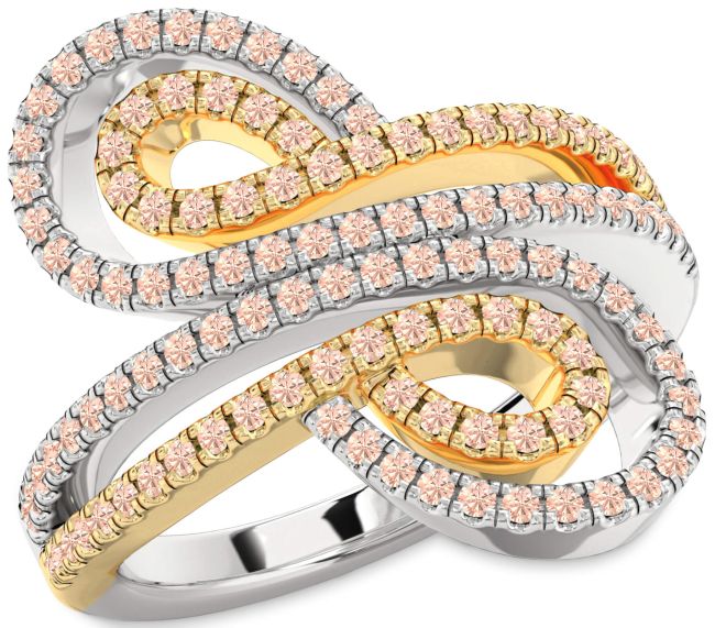 Morganite Gold Silver Infinity Round Pave Ring