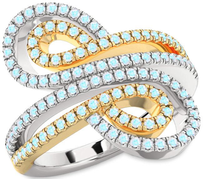 Moonstone Gold Silver Infinity Round Pave Ring