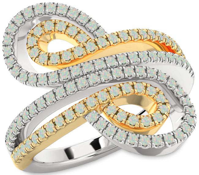 Opal Silver & 10K gold Infinity Round Pave Ring