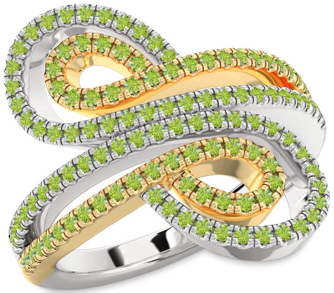 Peridot Gold Silver Infinity Round Pave Ring