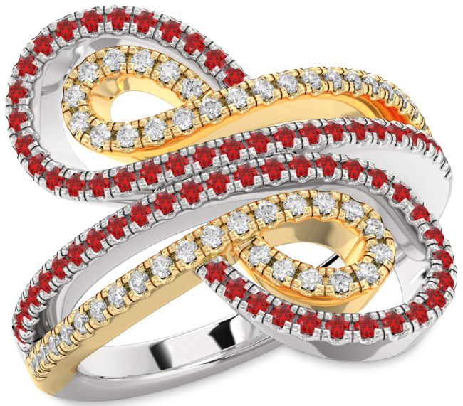 Diamond & Ruby Gold Silver Infinity Round Pave Promise Ring