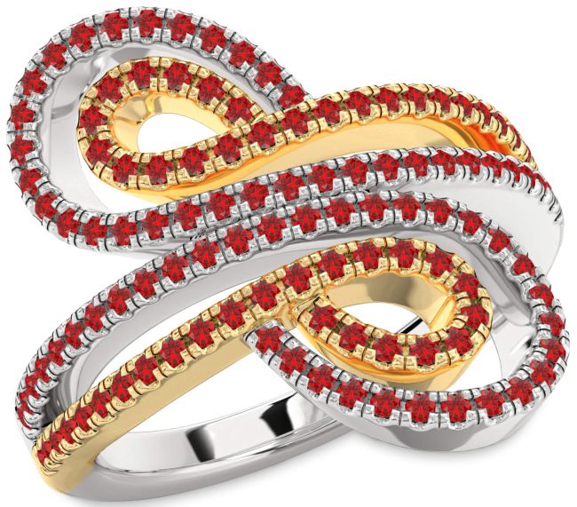 Ruby Gold Silver Infinity Round Pave Ring
