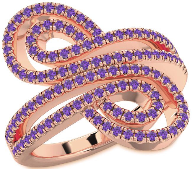 Amethyst Rose Gold Infinity Round Pave Ring