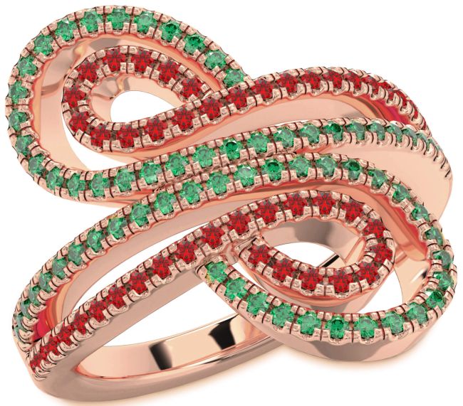 Emerald & Ruby Rose Gold Infinity Round Pave Promise Ring