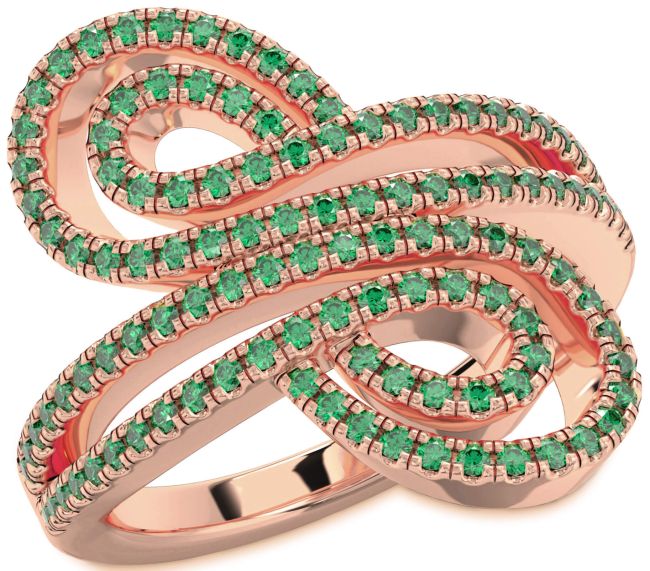 Emerald Rose Gold Silver Infinity Round Pave Ring