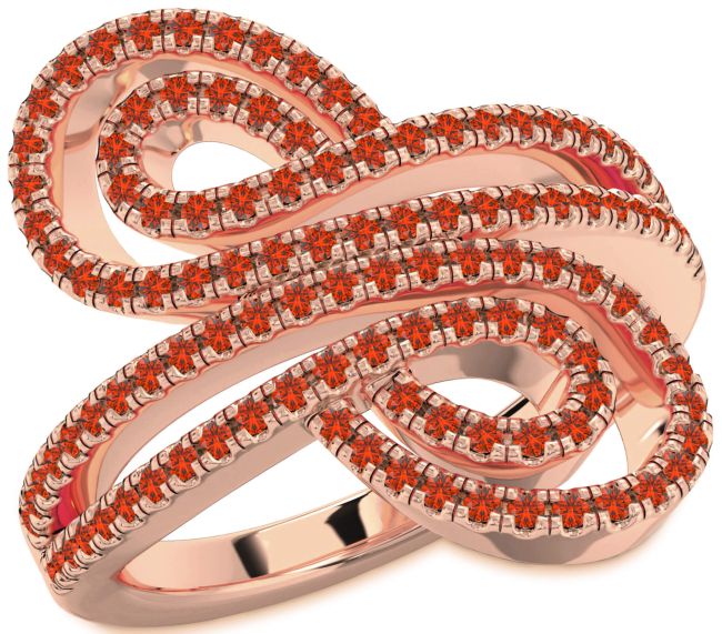 Fire Opal Rose Gold Silver Infinity Round Pave Ring