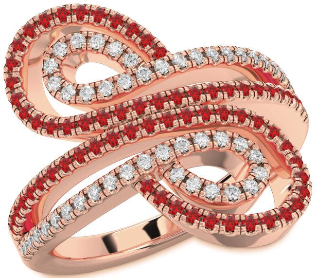 Diamond & Ruby Rose Gold Infinity Round Pave Promise Ring
