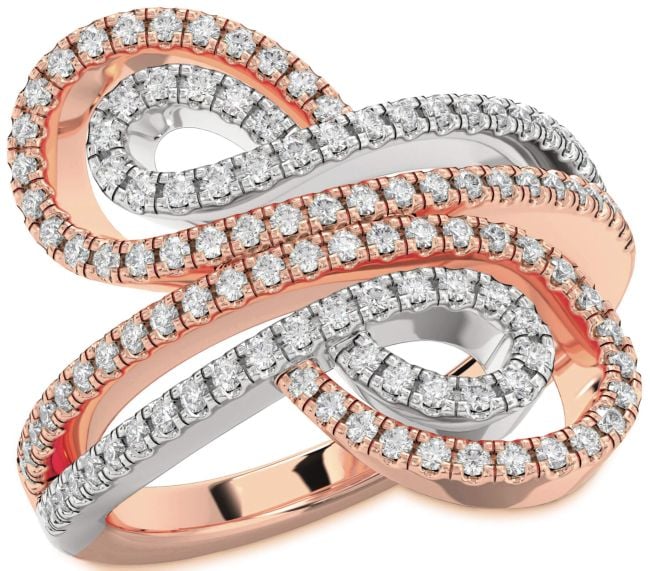 Diamond Rose Gold Silver Infinity Round Pave Ring
