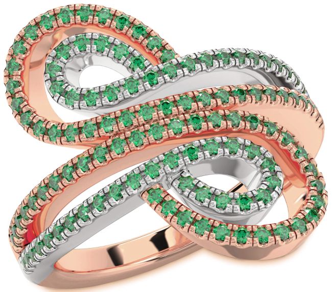 Emerald Rose Gold Silver Infinity Round Pave Ring
