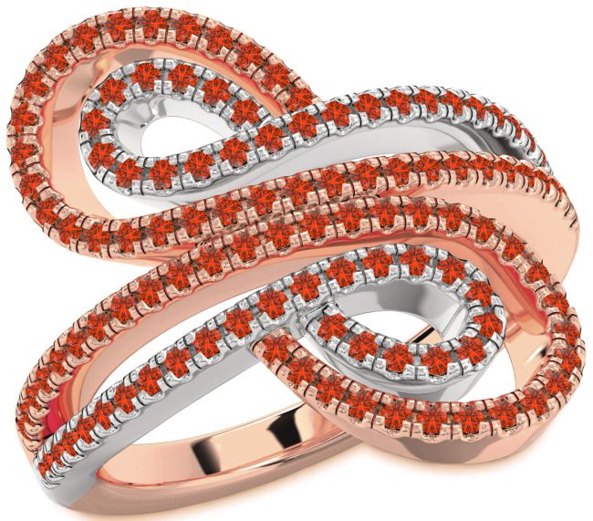 Fire Opal Rose Gold Silver Infinity Round Pave Ring