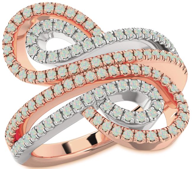 Opal Rose Gold Silver Infinity Round Pave Ring