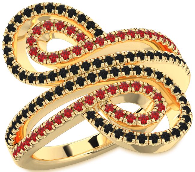 Black Diamond & Ruby Gold Silver Infinity Round Pave Promise Ring