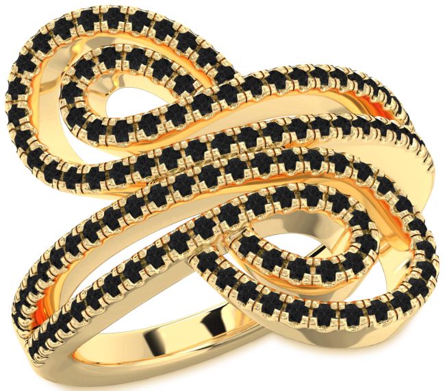 Black Diamond Gold Infinity Round Pave Ring