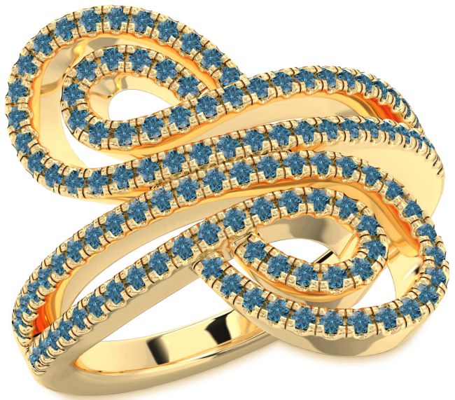 Blue Diamond Gold Silver Infinity Round Pave Ring