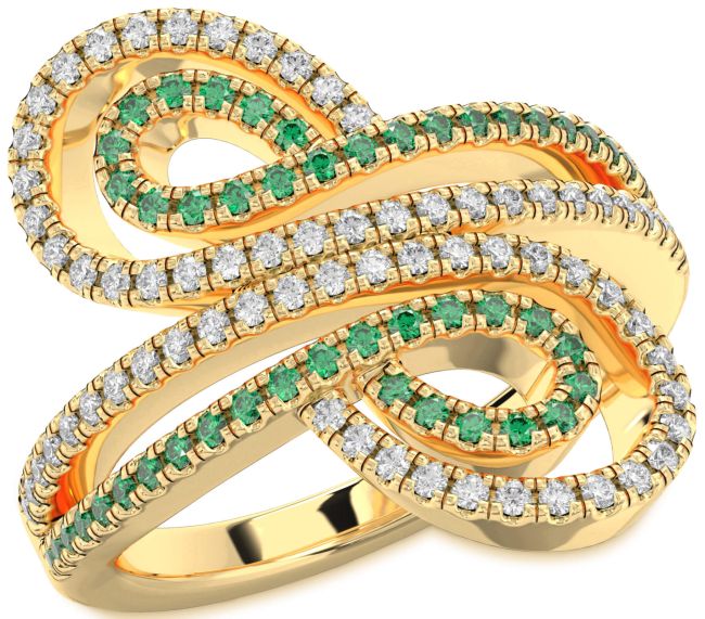 Emerald & Diamond Gold Silver Infinity Round Pave Promise Ring