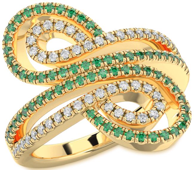 Diamond & Emerald Gold Infinity Round Pave Promise Ring
