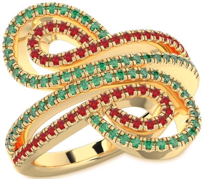 Emerald & Ruby Gold Silver Infinity Round Pave Promise Ring