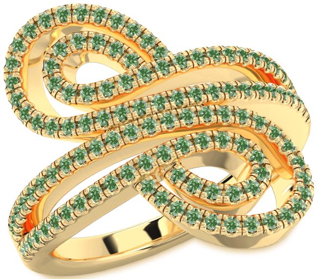 Green Diamond Gold Infinity Round Pave Ring