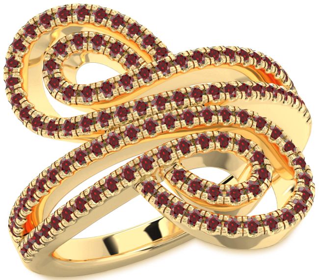 Garnet Gold Silver Infinity Round Pave Ring