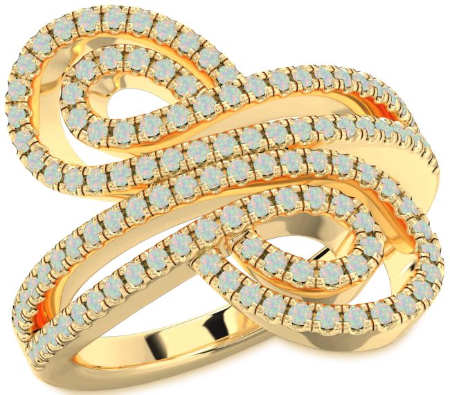 Opal Gold Silver Infinity Round Pave Ring