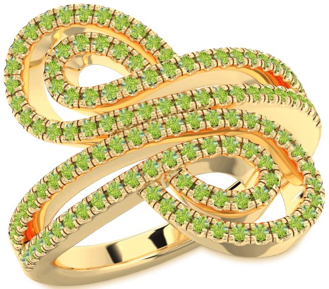 Peridot Gold Silver Infinity Round Pave Ring