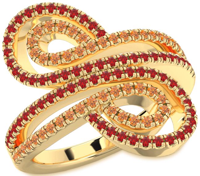 Ruby & Citrine Gold Silver Infinity Round Pave Promise Ring